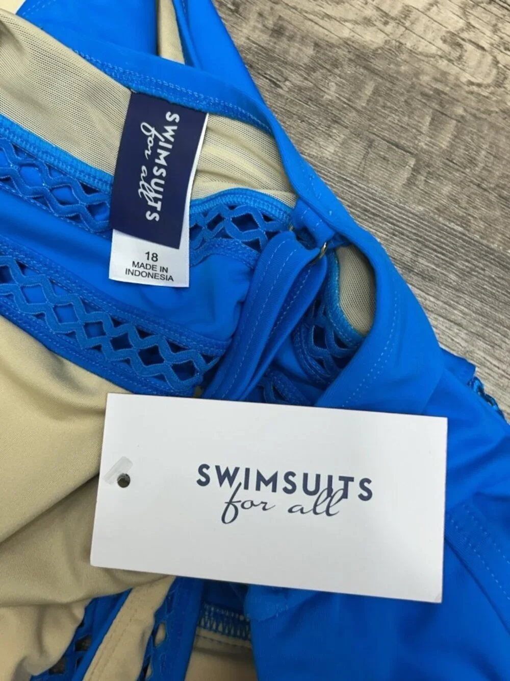 NWT Swimsuits For All One Piece Bathing Suit Size 18 Blue Lattice V Neck